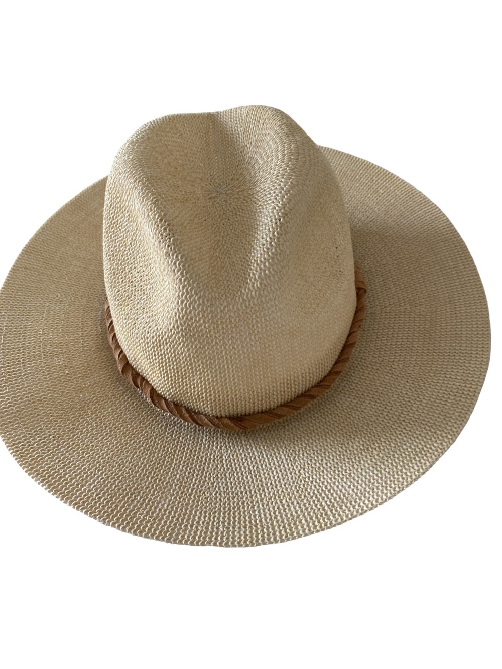 Wyeth Brim Straw Fedora Hat with Rope Trim - Natural OSFM, NWOT